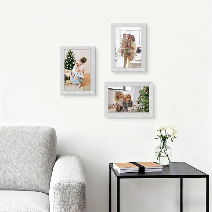 Picrit 4x6 Picture Frame Set of 12, Display 3.5x5 with Mat or 4x6 without Mat, Photo Frames for Wall Mounting or Table Top Display, Silver