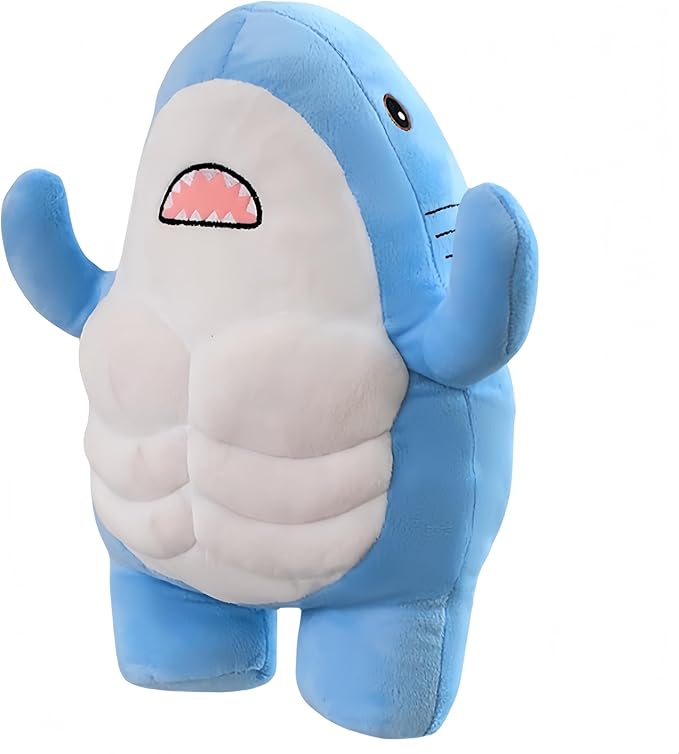 Muscle Shark Stuffed Animal - Cute 3D Muscle Shark Pillow Plush Toy，Gifts for Kids - 13.8inches（Blue）