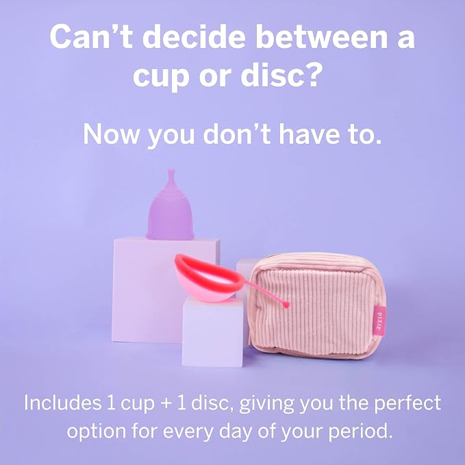 Pixie Menstrual Cup & Disc Duo for Feminine Care - Ranked 1 for Most Comfortable Reusable Period Cup & Disc - Buy One We Give One - Includes Ebook Guide, Flushable Wipes, Lube, Sanitizer & Storage Bag