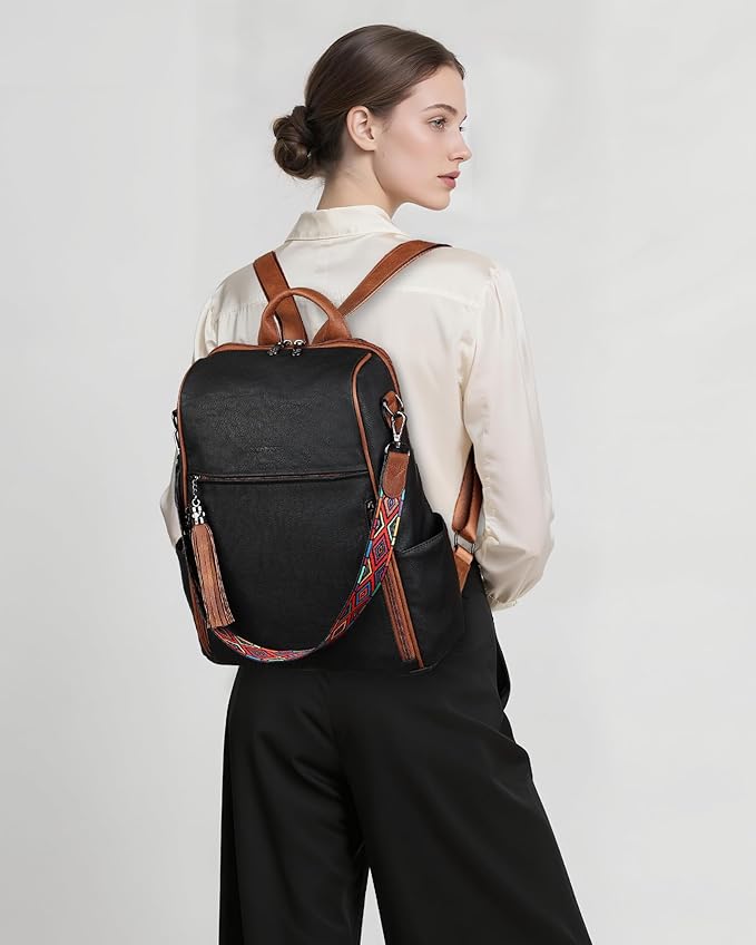 FADEON Leather Backpack Purse for Women Designer Travel Backpack Purses PU Fashion Ladies Shoulder Bag with Tassel