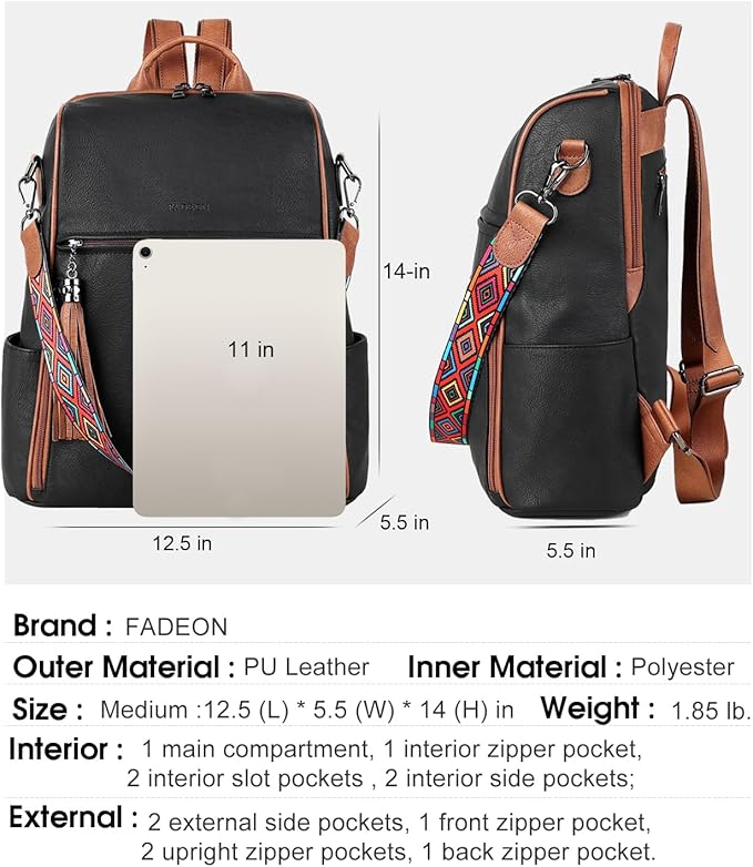 FADEON Leather Backpack Purse for Women Designer Travel Backpack Purses PU Fashion Ladies Shoulder Bag with Tassel