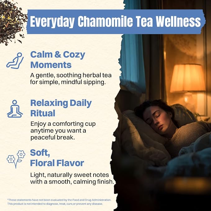 Hiihone Chamomile Tea Bags 60 Count – Pure Chamomile Herbal Tea, Caffeine-Free, Supports Relaxation & Stress Relief, Premium Floral Chamomile, Non-GMO Natural Herbal Tea