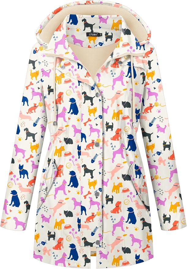 LOMON Women Waterproof Outdoor Hiking Raincoat Women Lined Rain Jacket Lightweight Hooded Jackets Trench Coats