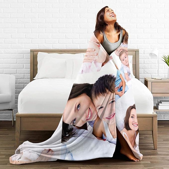 QETXVI Custom Blanket with Photos Text Customized Blanket Personalized Flannel Throw Blankets for Adult Kid Birthday Christmas Halloween Fathers Mothers Valentines Gift - 50"x 60"