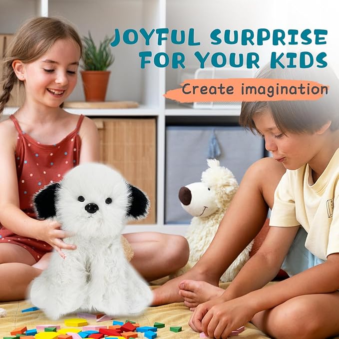 Plush Puppy Dog Toy - 15 Inch Soft Stuffed Animal, Cuddly Black and White Fluffy Dog, Huggable Plush Companion for Kids and Adults, Birthday