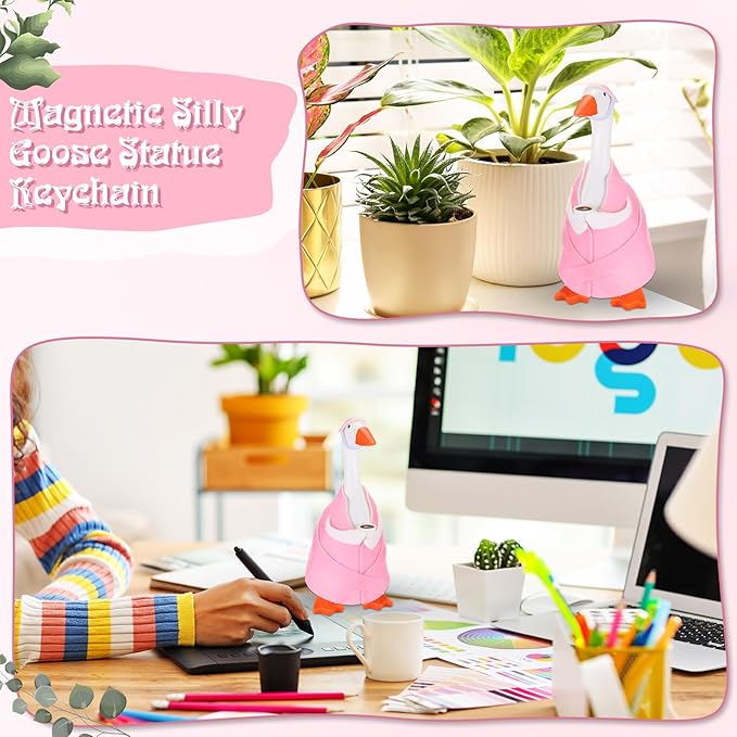 Soulchen 7" Desk Goose Tired Granny Mamma Robe Self Care Outfit Mini Desk Geese Cute Costume for Geese Figurine Desktop(Pink)