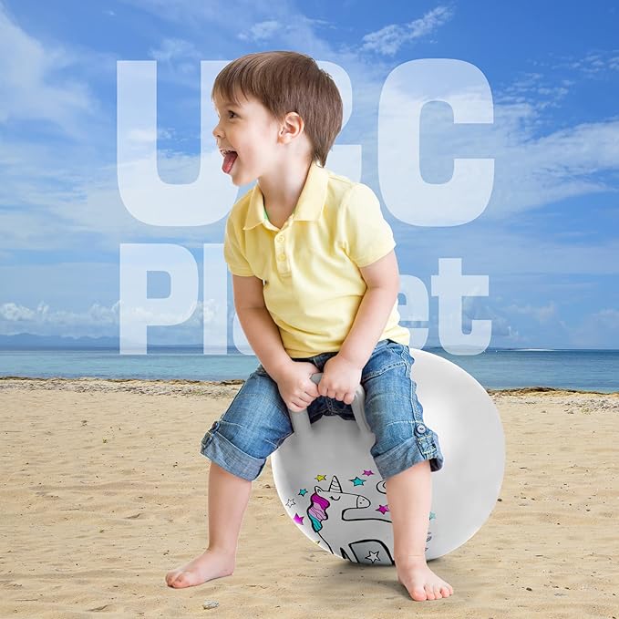 U&C Planet Hopper Ball 18 inches Bouncy Ball with Handle for Kids Age 3-6 Hoppity Hop Sit and Bounce Jumping Hopping with Pump and Gift Box Great Gift for Birthday Christmas, Silver