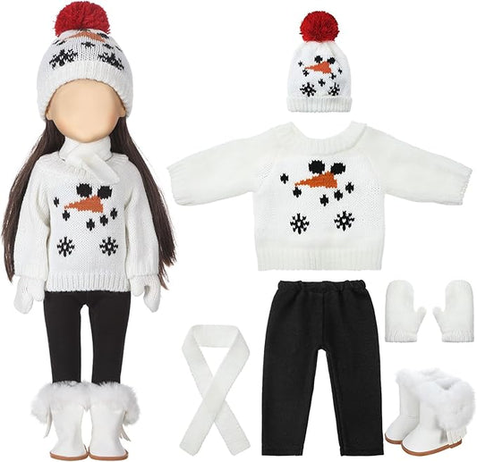 6 Pcs Christmas 18 Inch Doll Clothes and Accessories Winter Outfits Set Sweaters Trousers Hats Shoes for 18 Inch Doll Gift(White,Snowman)