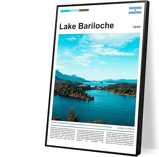 Poster Lake Bariloche Wall Art Original Design(36"x24" Wrapped Canvas) Argentina Patagonia Landscape Print Andes Mountains Nature Scenery Nahuel Huapi Glacial View South America Travel Home Decor