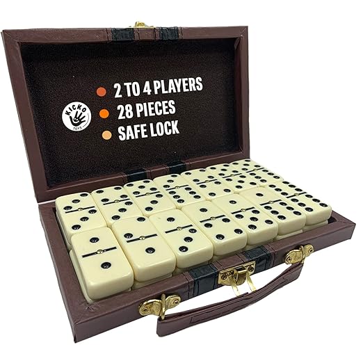 Kicko Premium Classic Domino Set - Jumbo - Double Six - 28 Thick Pieces in Durable Wooden Vegan Leather Box for Boys, Girls, Adults, Kids Party Favors and Game Night Use - Up to 2-4 Players