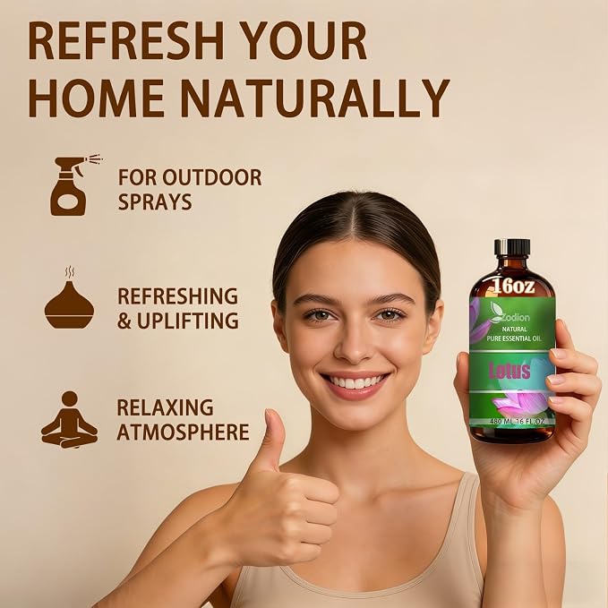 Lotus Essential Oil - Lotus Oil for Diffuser, 16 Fl Oz(480ml) | Candle Making, Soap Making, aroma, Strong Scent, Pure, Natural, Home Fragrance, Massage