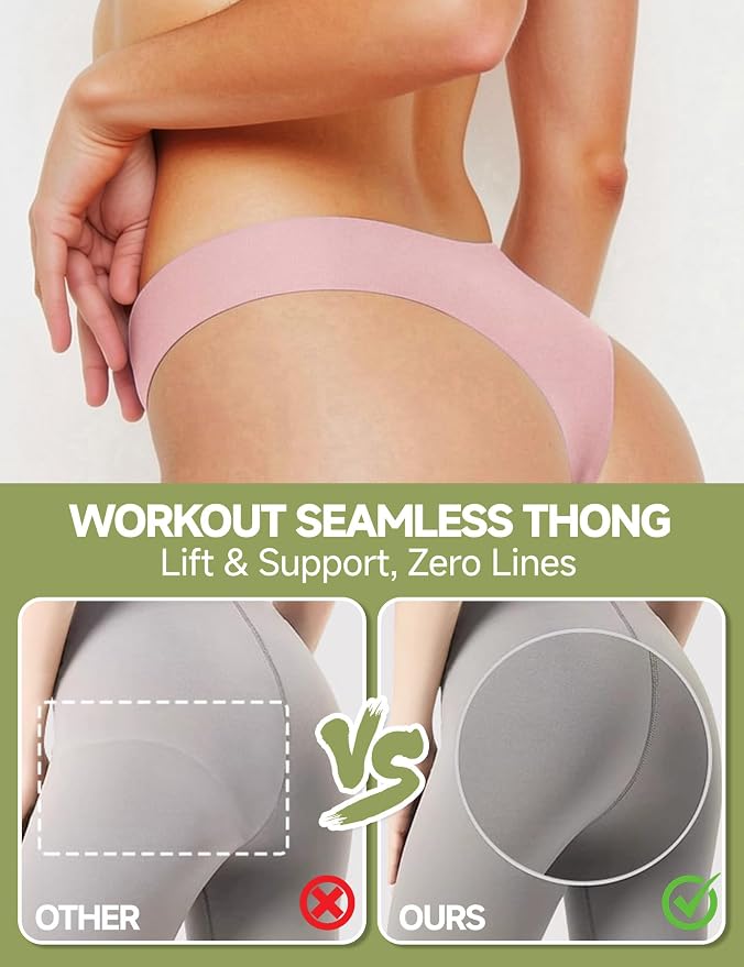 Seamless Thongs for Women No Show G-String Thong Breathable Cotton Panty Liners Underwear for Yoga Workout Gym