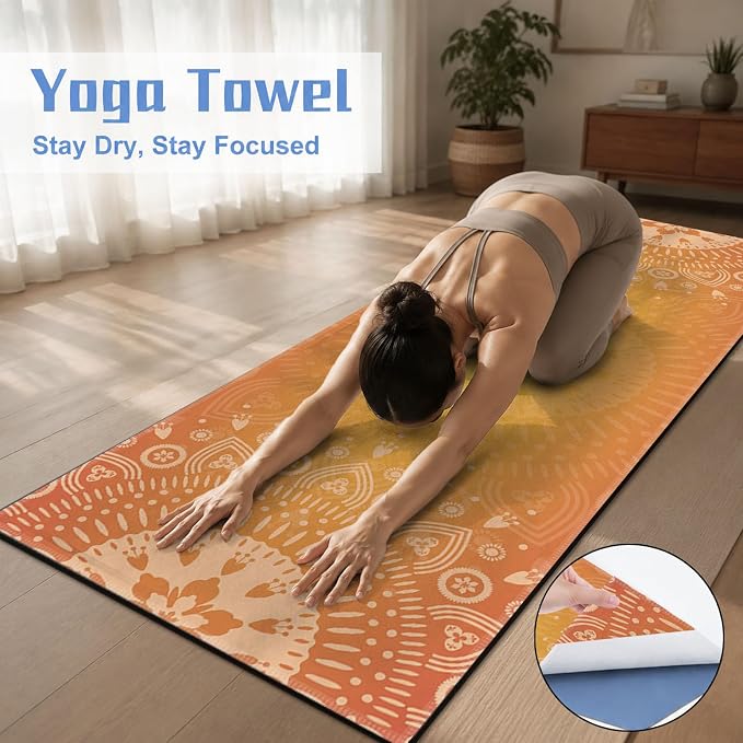 Yoga Mat Towel, Hot Yoga Non Slip with 4 Corner Pockets, 74 x 26 in | Soft Absorbent Microfiber With Four Corner Pockets, Fits Over Yoga Mats For Hot Yoga, Pilates, Gym, And Travel
