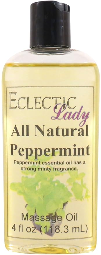 Peppermint Massage Oil, 4 oz, Natural Ingredients Sweet Almond & Jojoba Oil