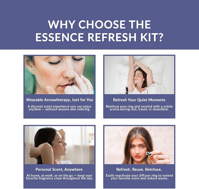 Essence Refresh Kit | Featured Blends Essential Oils | Aromatherapy Nasal Diffuser | Personal Scent Clip for Travel, Work & Everyday Use | Made in USA | Rest Easy | Bamboo/Glass Pod