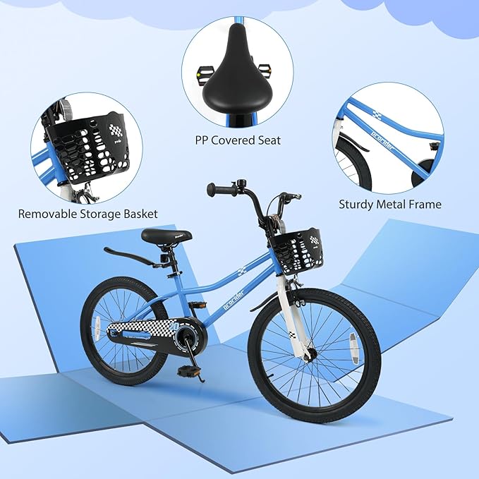 BABY JOY Kids Bike, 12 14 16 18 20 Inch Children Bikes for Boys Girls Teens 3-8 8+ Years w/Training Wheels or Kickstand, Handbrake, Coaster Brake & Removable Basket, Kids Bicycle of Multiple Colors