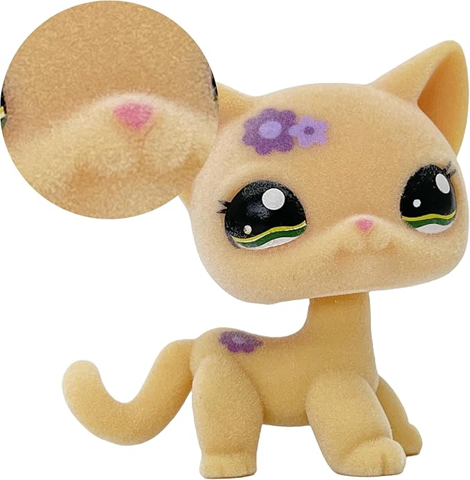 Custom Flocked Pet Shop Toy Fuzzy Animal Figure Short Hair Cat Kitty Kitten Deer OOAK (Yellow #1962)