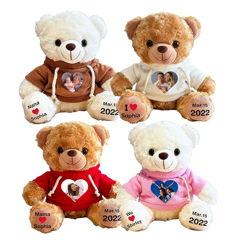 Custom Bear Plush with Picture Text Logo, 11 Inch Personalized Teddy Bear Stuffed Animal, Christmas Birthday Gift for Girls Boys Kids Adults Valentines Graduation Keepsake (Hoodie
