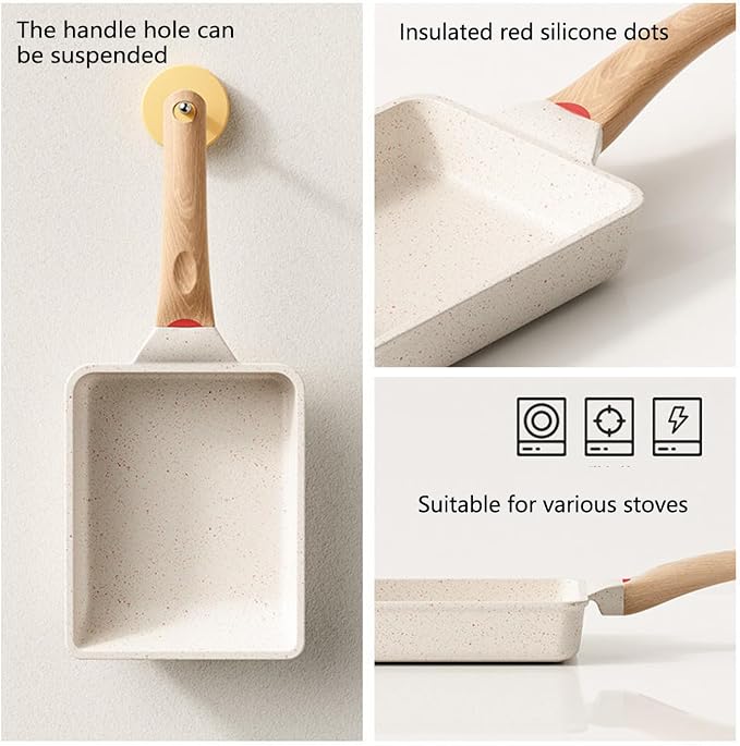 Tamagoyaki Pan,Japanese Omelette Pan,White Tamagoyaki Egg Pan, Non Stick Rectangle Pan,Small Frying Pan 6 X 7 Inch