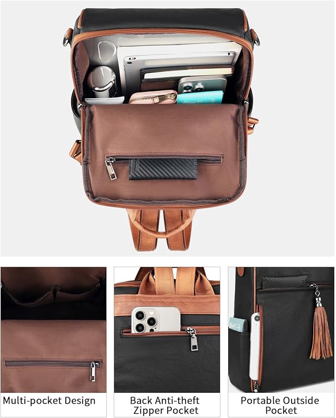 FADEON Leather Backpack Purse for Women Designer Travel Backpack Purses PU Fashion Ladies Shoulder Bag with Tassel