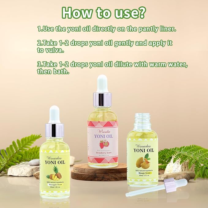 Wovarkie 3 Packs Yoni Oil for Women, 100% Natural Feminine Oil Intimate Deodorant for Women, Eliminates Odor and Ph Balanced, Feminine Serum Made with Pure Natural Essential Oils (1 fl oz/30 ml)