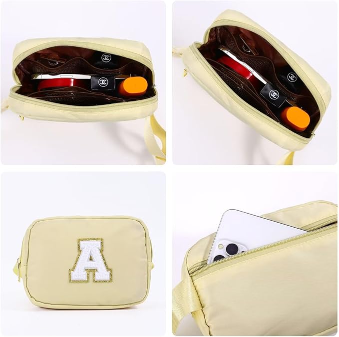 YOOLIFE Initial Crossbody Bag Belt Bag, Birthday Gifts for Teen Girls Kids, Personalized Gifts for Women Daughter Sister Friends, Khaki A