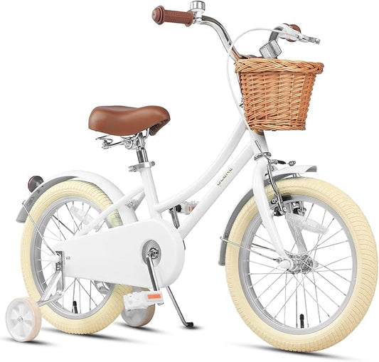 Glerc Little Molly 12-20 Inch Kids Retro Cruiser Bike for 2-13 Year Old with Wicker Basket & Training Wheels/Kickstand, Multiple Colors