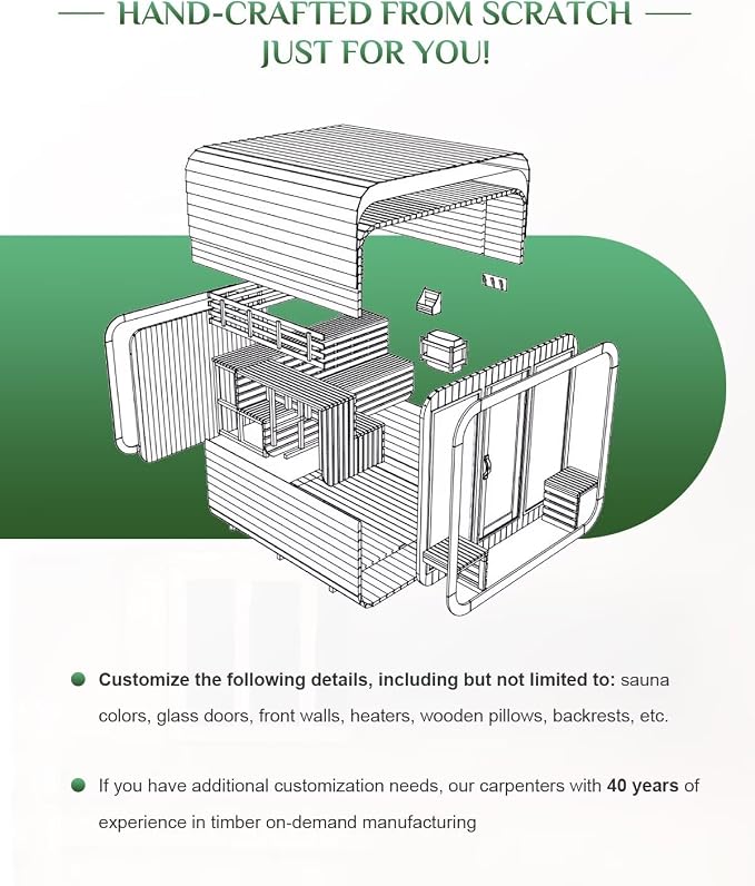 Customize Outdoor Cube Sauna Rooms,2-10 Person Canadian Cedar Steam Barrel Saunas,Customization of Size, Color, Front and Rear Windows, roof, Porch, Heater, Interior, etc