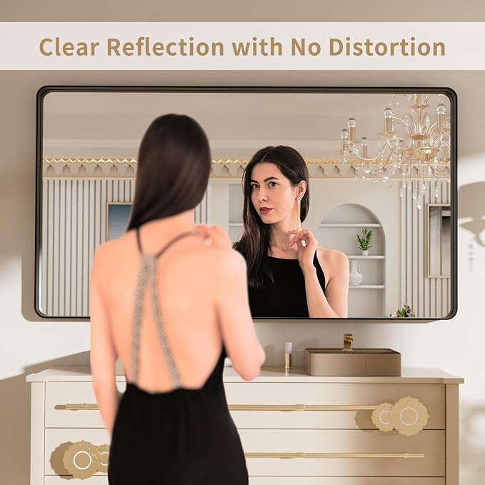 LOAAO 72X40 Inch Black Metal Framed Bathroom Mirror | Matte Black Bathroom Vanity Mirror, Rounded Rectangle, Anti-Rust, Tempered Glass, Hangs Horizontally or Vertically