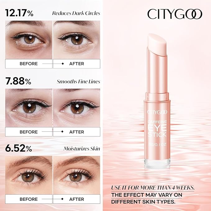 CITYGOO Caffeine Eye Cream Stick: Anti-Aging Firming & Dark Circles Moisturizing Balm for Puffiness & Eye Bags - Travel-friendly for Women (Caffeine Pink 3g)
