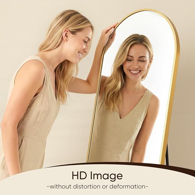 Antok 78" x38” Arched Full Length Floor Mirror, Gold Aluminum Frame, Free Standing/Wall Mount/Leaning for Bedroom, Living Room, Dressing Room