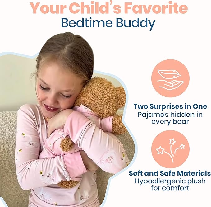 Zip N' Bear Soft Plush Teddy Bear Stuffed Animal with Swan Slumber Pajamas - Zippy The Bear Cute Cuddly Plush Toy, Perfect Sensory Teddy for Kids, Toddlers - Adorable Gift & Bedtime Companion