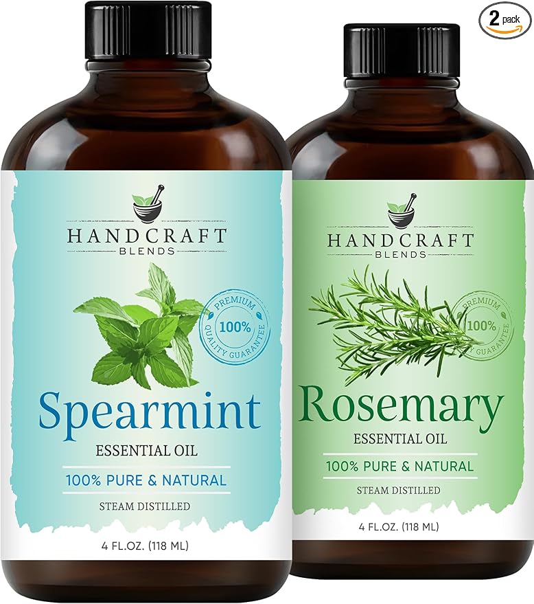 Handcraft Blends Crisp & Focused Set: Rosemary and Spearmint Essential Oils – (2 x 4 Fl Oz) – 100% Pure & Natural – for Diffuser, Aromatherapy, and DIY Projects