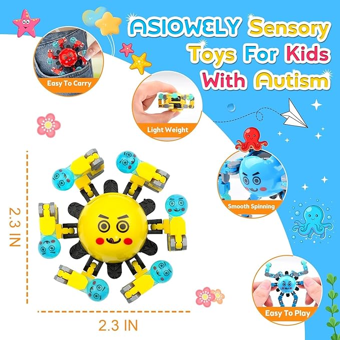 Transformable Fidget Spinner Toys for Kids and Adults,4 PCS Finger Sensory Toy for Teens with Autism ADHD Anxiety Relief,Birthdays Gifts Party Favors for Boys Girl Travel Stocking Stuffers