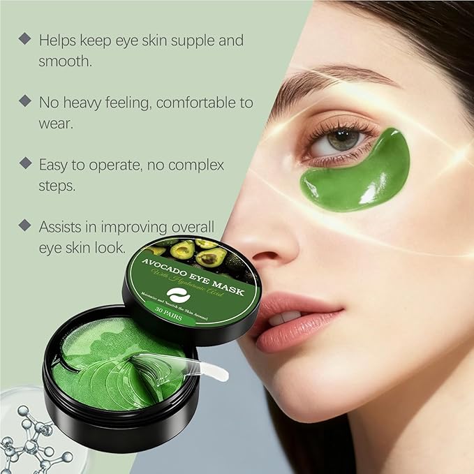 Grospe Avocado Eye Mask,Hyaluronic Acid Moisturizing Eye Mask,Moisturizes And Fills The Skin Around The Eyes,Daily Care Eye Makeup Is More Comfortable
