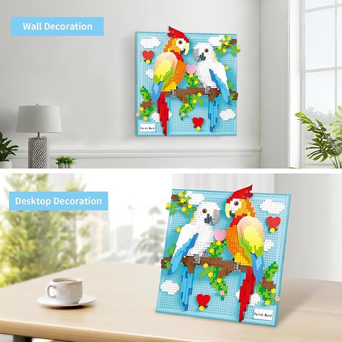 Parrot Bird Animal 3D Wall Art Micro Mini Building Blocks Set for Adults, Unique Home Wall Decor or Table Display, No Compatible with Lego, Ideal Birthday Toy for Kids Teens (1700 PCS)