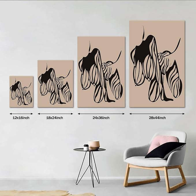 Yeesjoee Sexy Minimalist Nude Female Canvas Wall Art Line, Nudity Outline Posters Print, Woman Body Abstract Curved Silhouette, Beige Black Painting for Bedroom Living Room Home Decor, 12x16 in Framed