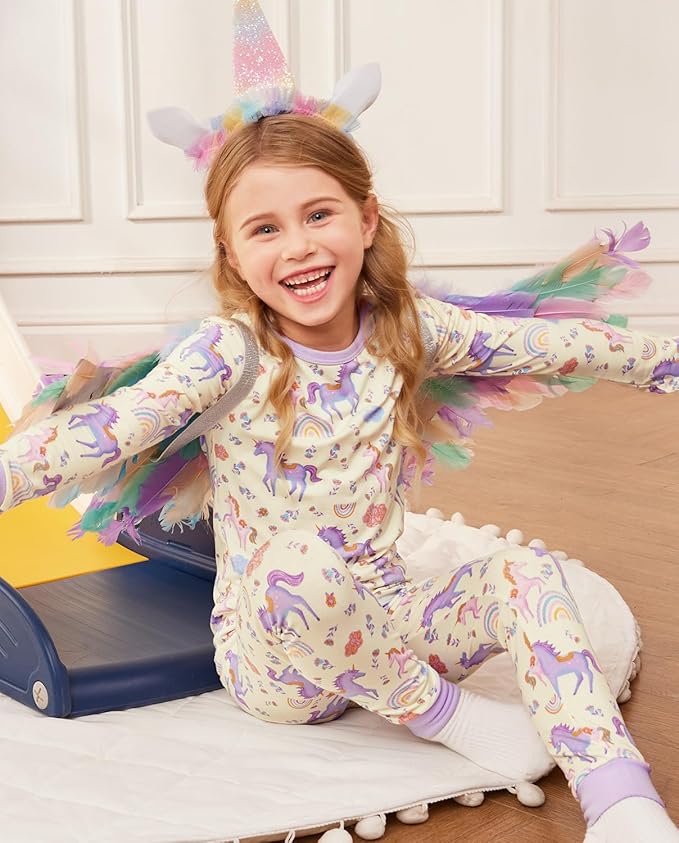 Bamboo Viscose Toddler Girls Kids Pajamas Unicorn Mermaid Pjs Long Sleeve Snug fit 12M-8Y 2pcs Soft Jammies