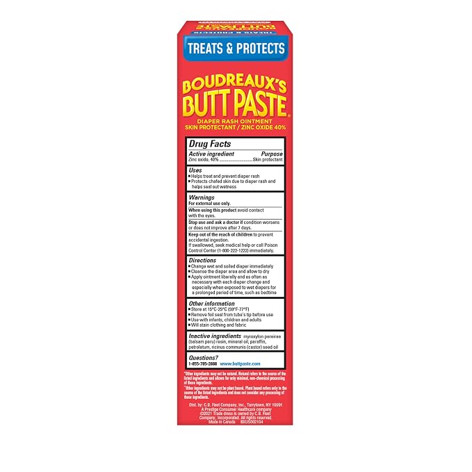 Boudreaux’s Butt Paste Max Strength Diaper Rash Cream for Baby, Ointment With Zinc Oxide, 4 oz Tube