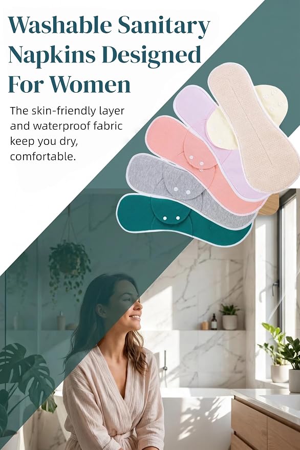 Pure Cotton Mesh Pads Sanitary Napkins,Washable Menstrual Pads,Reusable Incontinence Pads,with 1 Storage Bag,Panty Liners Pads Period for Women/Incontinence Patients.(Pink/XL/5pcs)