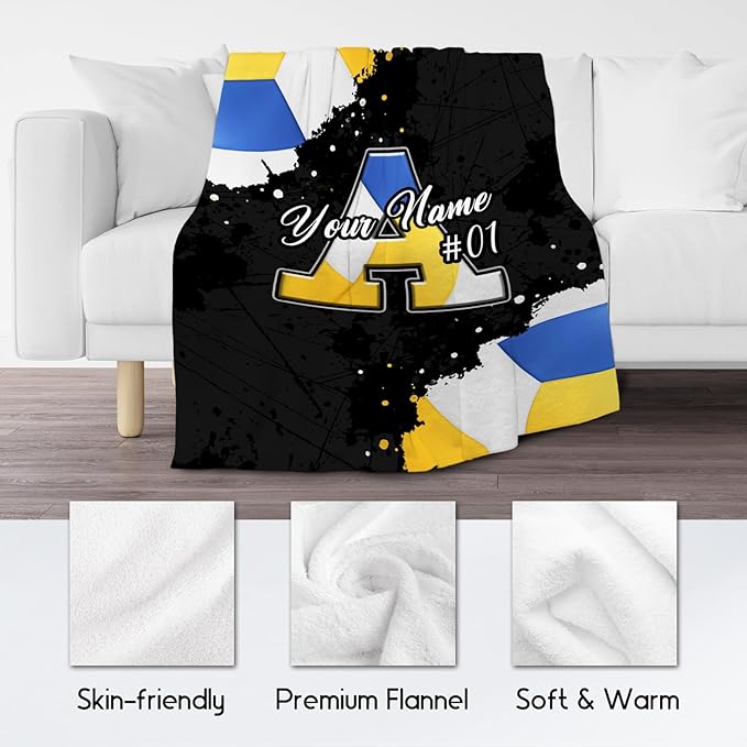 Custom Volleyball Blanket - Personalzied Initial Name Gifts for Girls Adults - Cozy Fleece Sports Throw for Volleyball Players - 60x80 Inches Large Blankets Decor for Bedroom