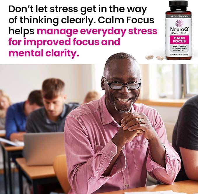 LifeSeasons NeuroQ Calm Focus Capsules - Stress Relief Supplement - Supports Mental Function & Relaxation - Sensoril Ashwagandha, Magnesium, GABA, L-Theanine, Andean Cocoa & Kava Kava - 60 Capsules