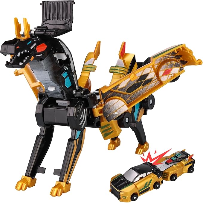 Collision Transforming Dinosaur Car Toy,Transformation Car Toy, 2in1 Magnetic Dinosaur Transformer Cars for Boys & Girls Party Favors Gift for Birthday, Christmas (Golden)
