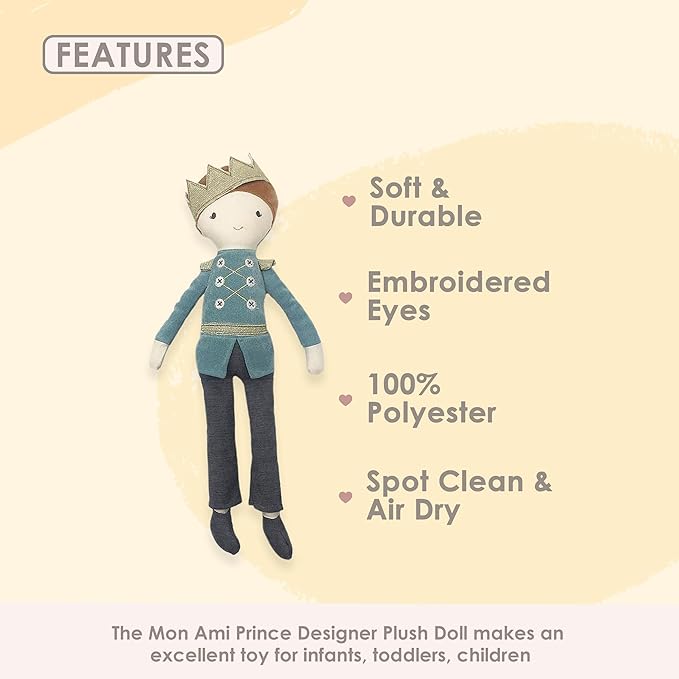 MON AMI Doll Prince Jean Luc – 15” Soft & Elegant Stuffed Plush Fashion Doll for Kids of All Ages, Use as Toy or Room Décor