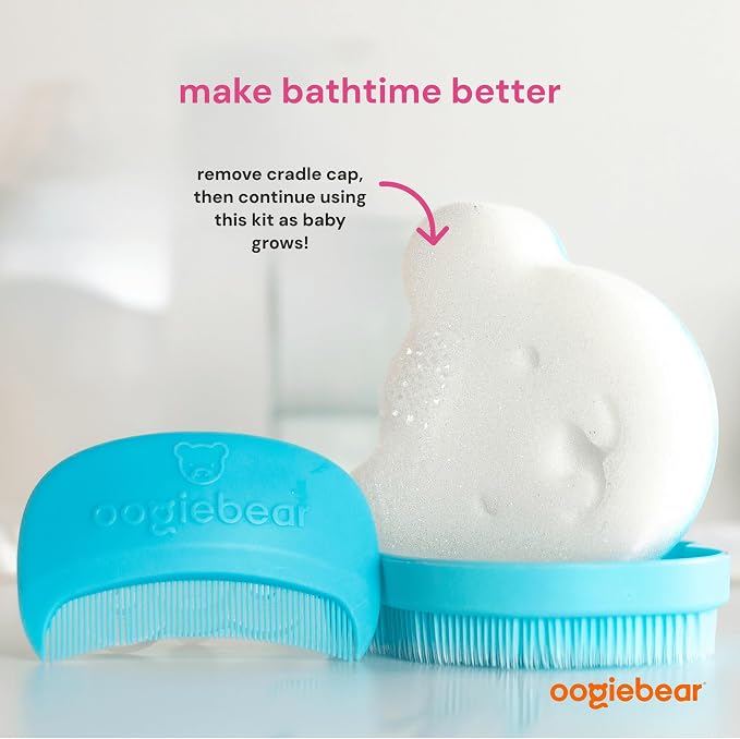 oogiebear Cradle Cap Brush Kit Includes 2 Additional Replacement Sponges – Gentle and Safe Scalp Massage Care with Sponge, Brush, and Comb for Newborns and Babies