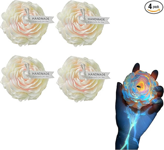 4 Pcs Low Temperature Candles Glow in The Dark, Romantic Wax Play, Low Heat Body Safe, Flower-Shaped Fluorescent Scented Candles for Couples (White)