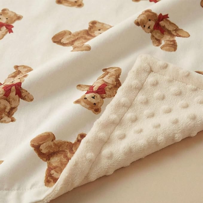 Bear Minky Baby Blanket, Ultra Soft Cozy Nursery Blanket for Unisex Boys Girls, Fluffy Toddler Infant Newborn Warm Nursery Bed Blankets for Crib Stroller or Carseat, 30”×40”, Beige
