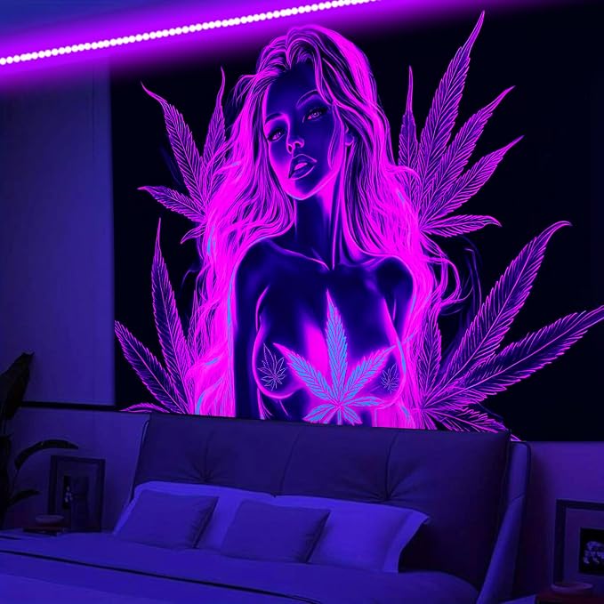 Bcsewcg Blacklight Art, Women Sexy Purple Blacklight Tapestry Wall Hanging - Glow in the Dark Hot Girl Poster for Adults Room Bedroom Dorm Wall Decor