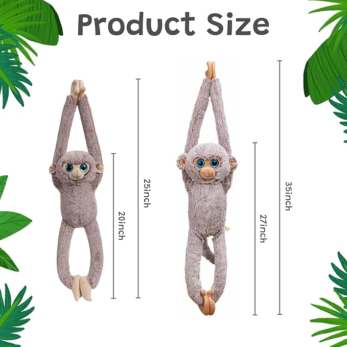 Hanging Monkey Stuffed Animal Stuffed Long Arm Monkey Plush Toy for Kids Grandchildren Friends Family Gray 17 inch