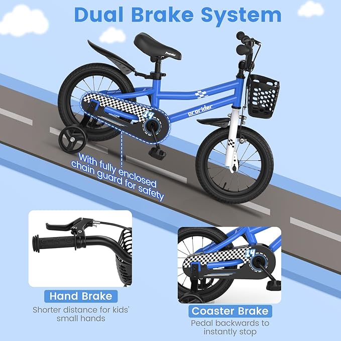 BABY JOY Kids Bike, 12 14 16 18 20 Inch Children Bikes for Boys Girls Teens 3-8 8+ Years w/Training Wheels or Kickstand, Handbrake, Coaster Brake & Removable Basket, Kids Bicycle of Multiple Colors